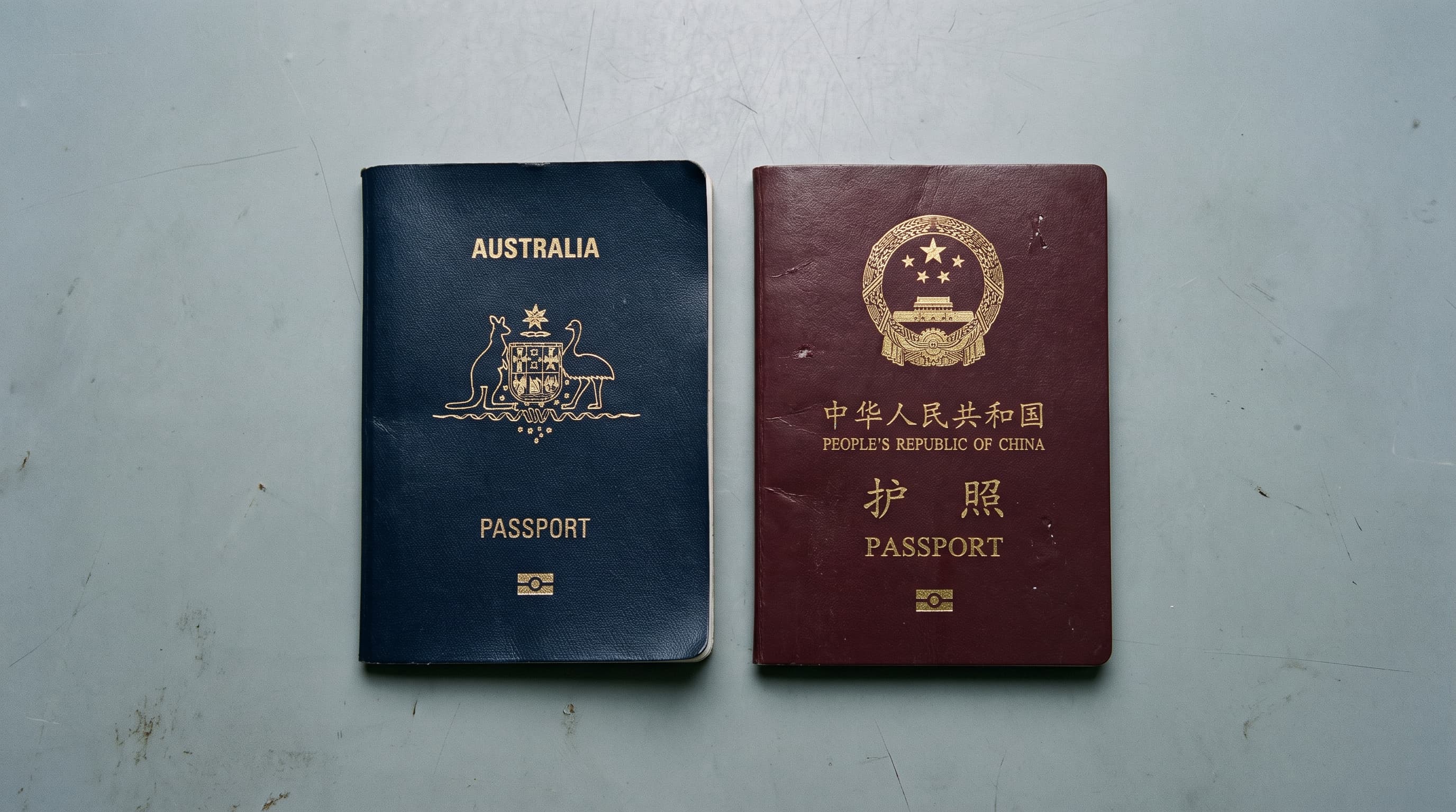 An Australian passport beside a foreign passport, the two starting points for buying property in Australia